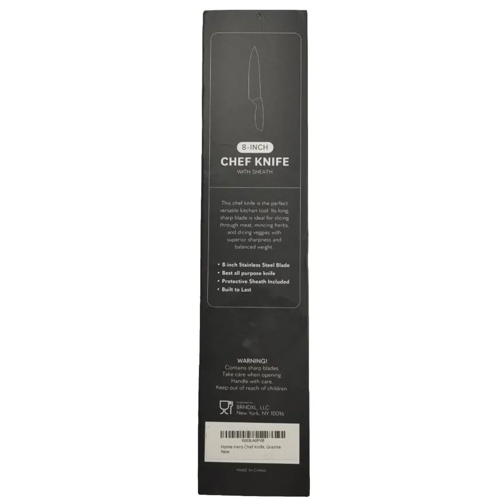 Home Hero 8-Inch Black Granite Chef Knife High Carbon Stainless Steel W/ Sheath
